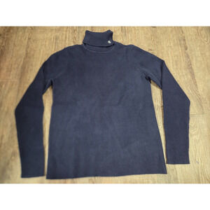 Lauren Ralph Lauren LRL Navy Blue Ribbed Stretch Women's Turtleneck Shirt Medium